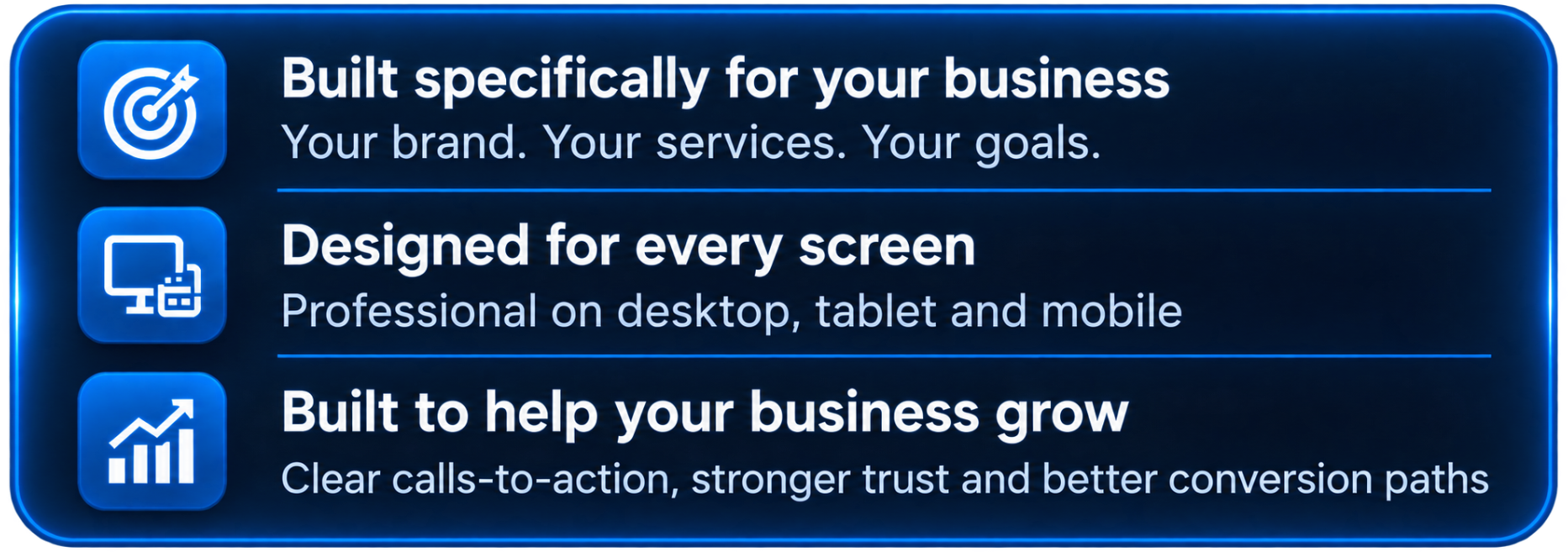 Built specifically for your business, designed for every screen, and built to help your business grow